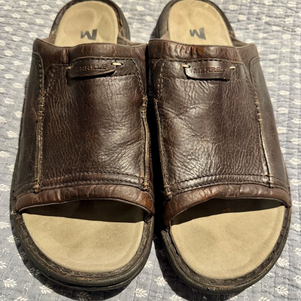 Merrell Men's Brown Leather Slide Sandals Size 13.